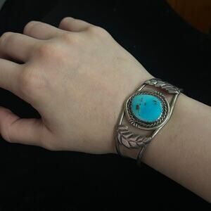 Vintage  Thick Turquoise and Sterling Silver Cuff Bracelet